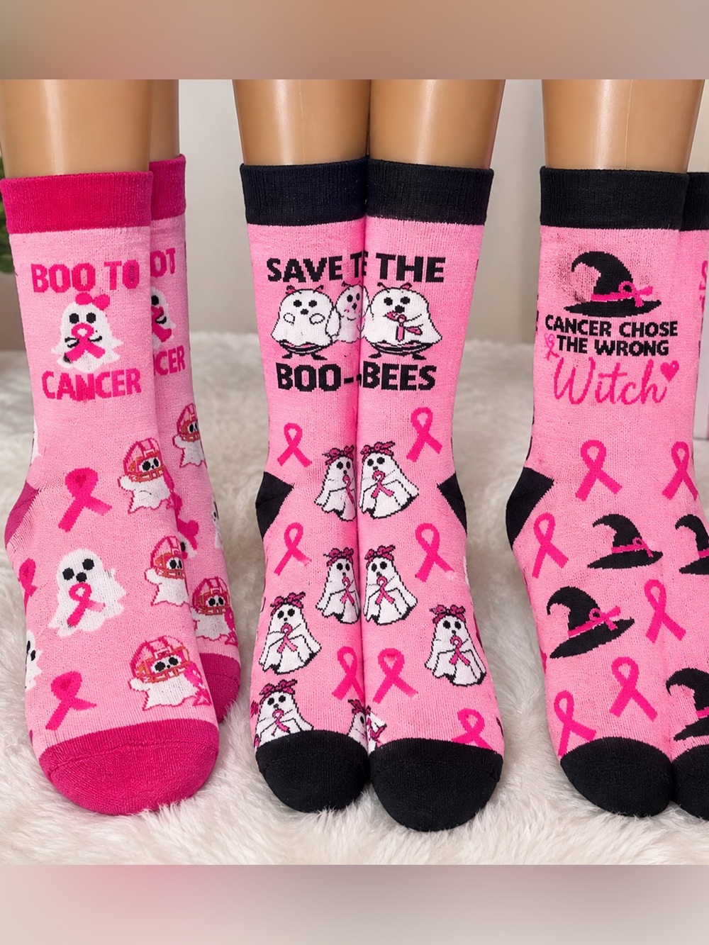 Halloween themed Pink & Black Cancer Awareness fun Socks